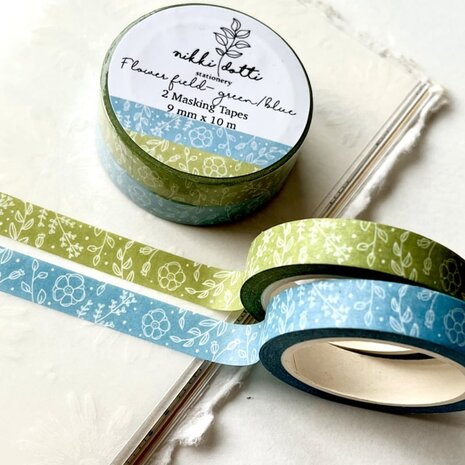 Nikki Dotti Slim Washi Tapes 9mm Green and Blue Nikki Dotti Slim Washi Tapes 9mm Green and Blue