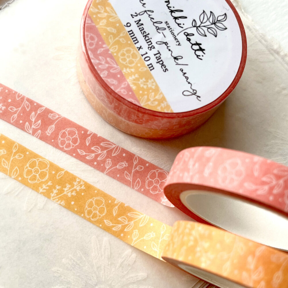 Nikki Dotti Slim Washi Tapes 9mm Pink and Orange