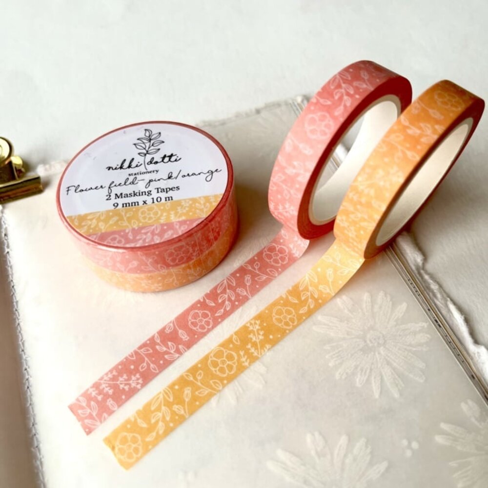 Nikki Dotti Slim Washi Tapes 9mm Pink and Orange
