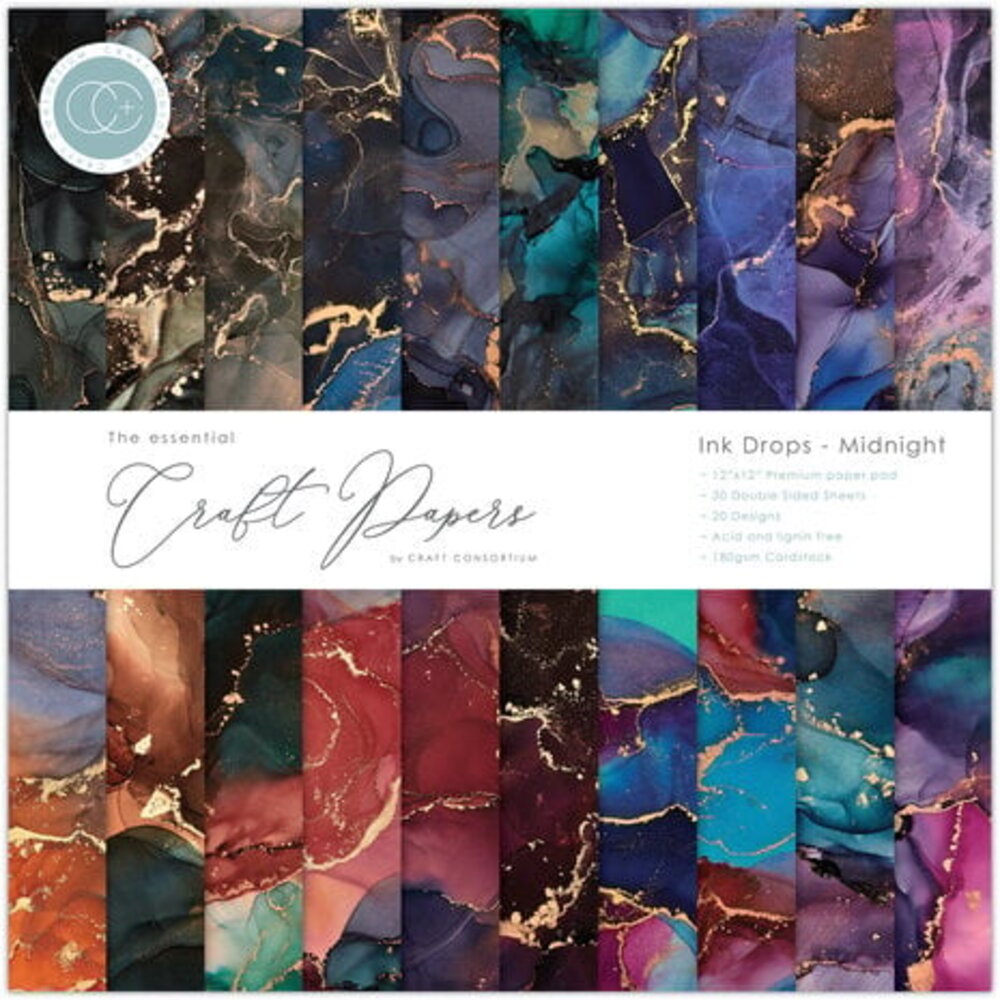 Craft Consortium Essential Craft Papers 12x12 Inch Paper Pad Ink Drops Midnight (CCEPAD029) Craft Consortium Essential Craft Papers 12x12 Inch Paper Pad Ink Drops Midnight (CCEPAD029)