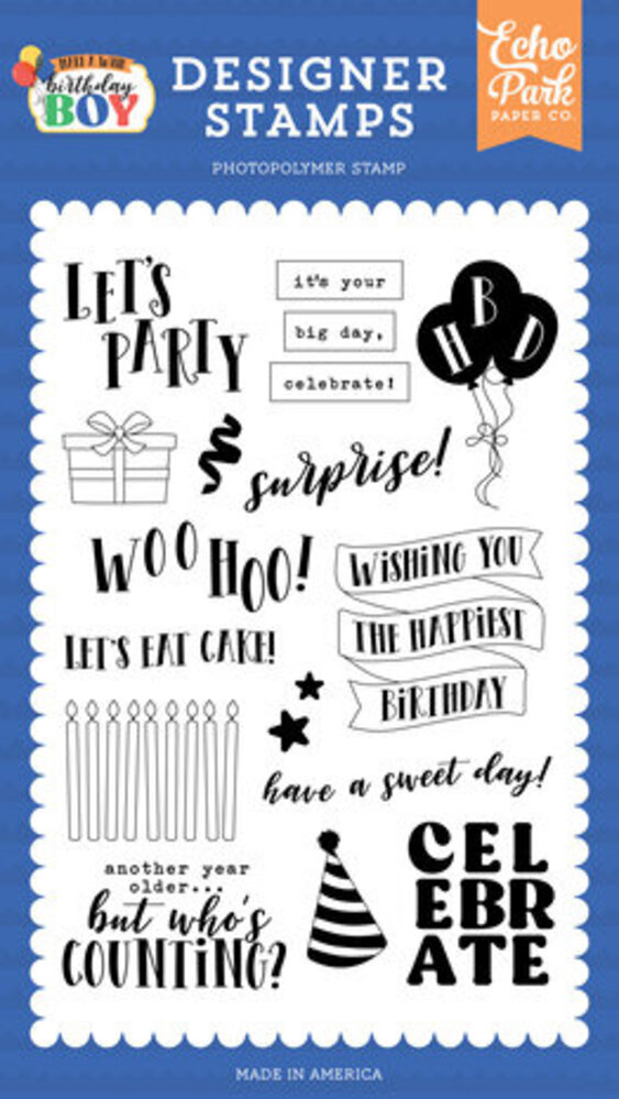 Echo Park Make A Wish Birthday Boy Surprise Clear Stamps (MWB348043) Echo Park Make A Wish Birthday Boy Surprise Clear Stamps (MWB348043)