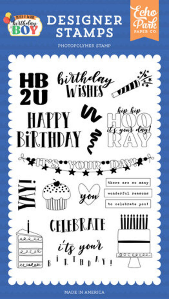 Echo Park Make A Wish Birthday Boy It's Your Day Clear Stamps (MWB348044)