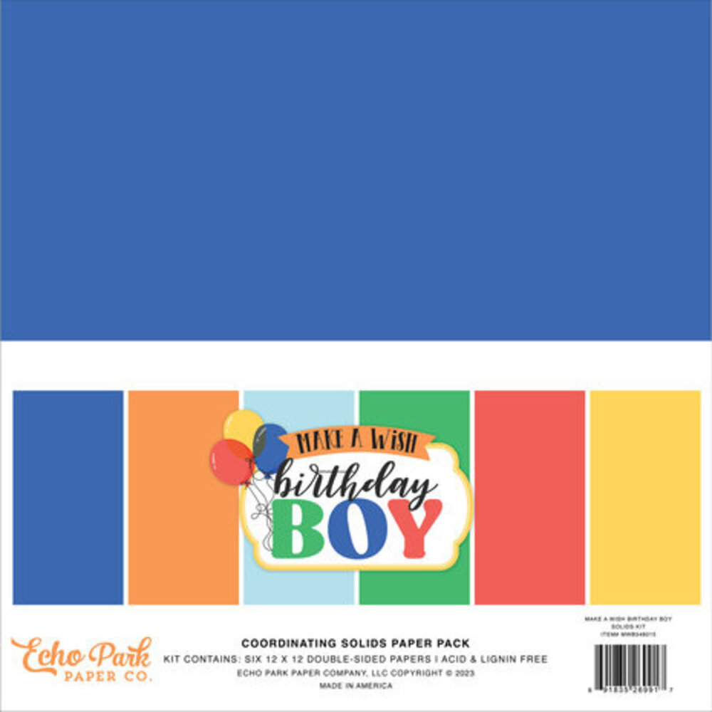 Echo Park Make A Wish Birthday Boy 12x12 Inch Coordinating Solids Paper Pack (MWB348015) Echo Park Make A Wish Birthday Boy 12x12 Inch Coordinating Solids Paper Pack (MWB348015)