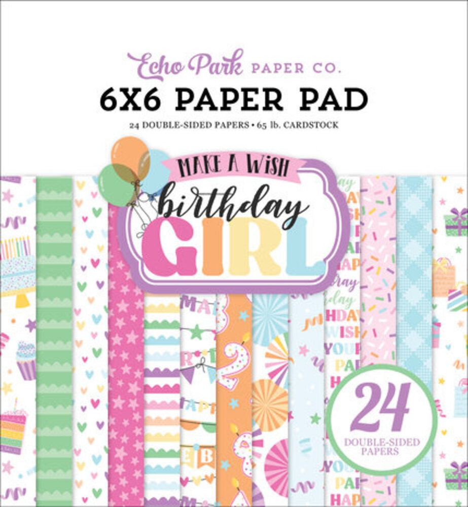 Echo Park Make A Wish Birthday Girl 6x6 Inch Paper Pad (MWG349023)