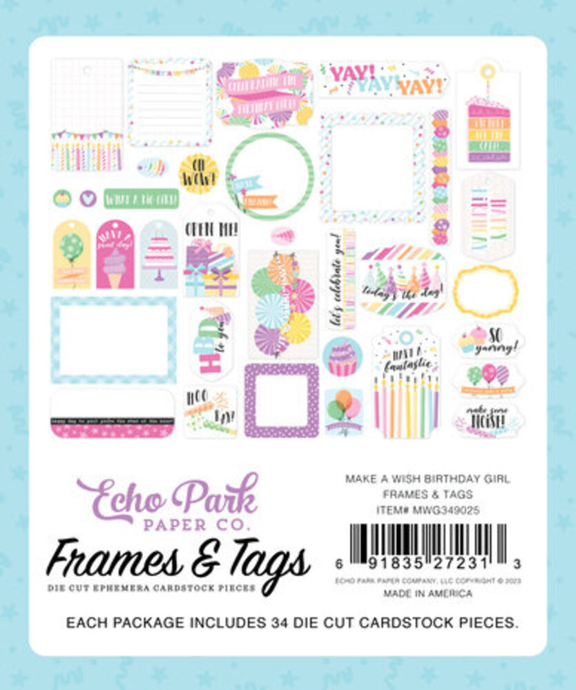 Echo Park Make A Wish Birthday Girl Ephemera Frames & Tags (MWG349025)