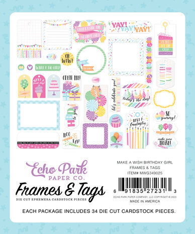 Echo Park Make A Wish Birthday Girl Ephemera Frames & Tags (MWG349025)