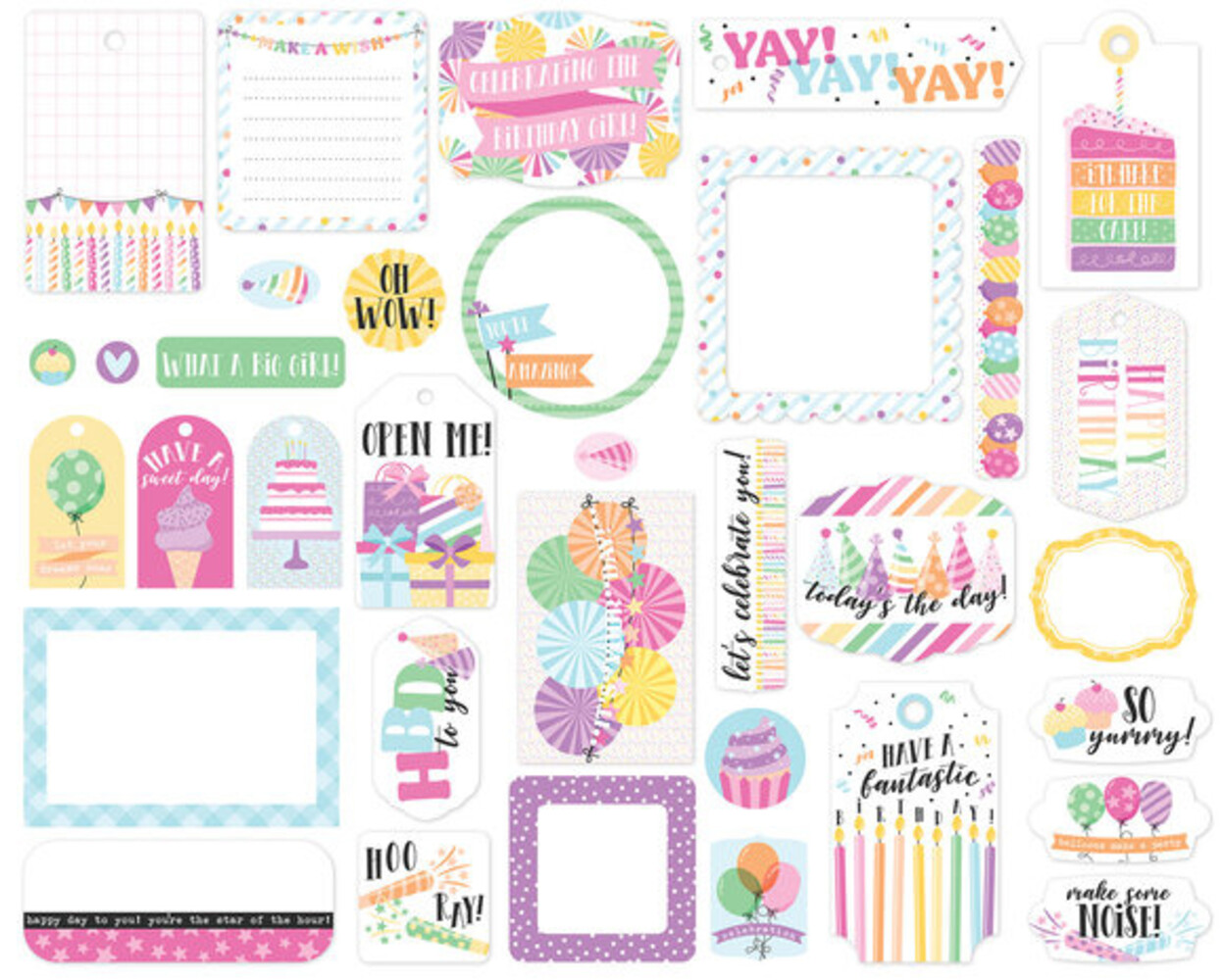 Echo Park Make A Wish Birthday Girl Ephemera Frames & Tags (MWG349025)