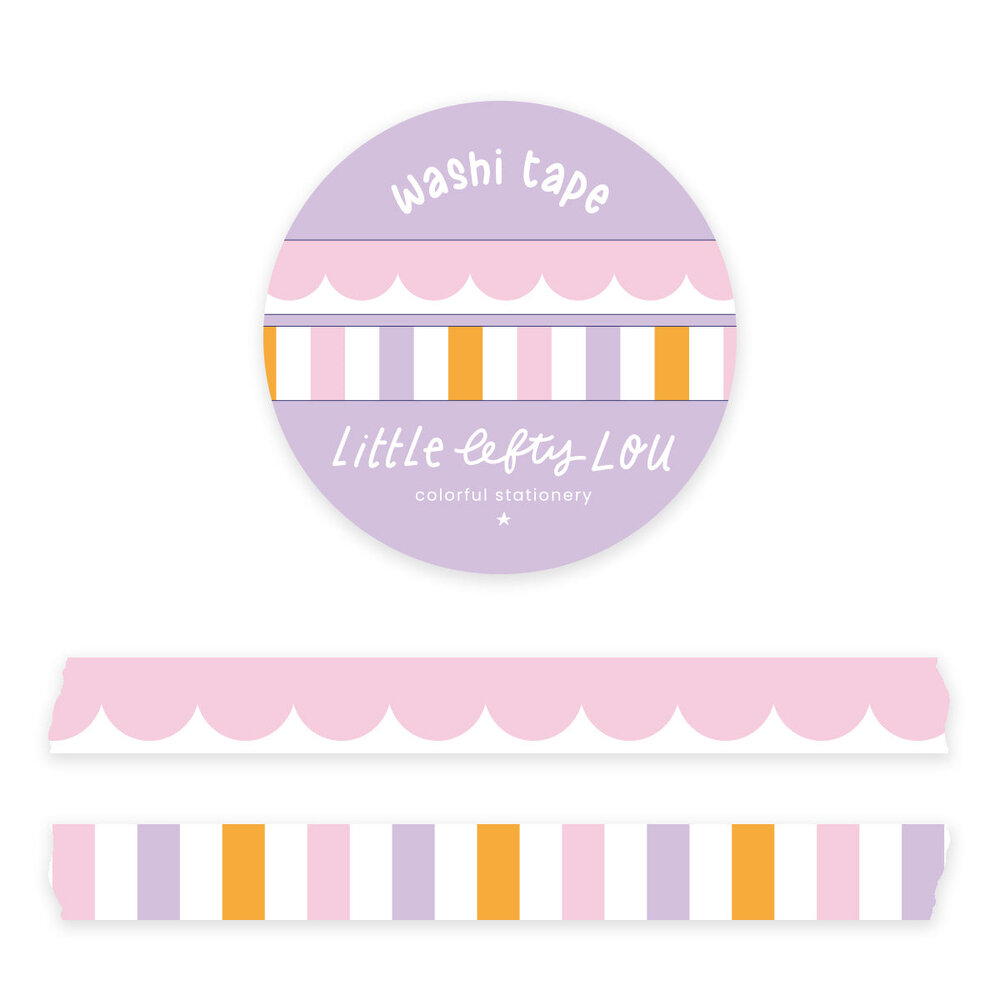 Little Lefty Lou Slim Pink Scalloped and Striped Washi Tape