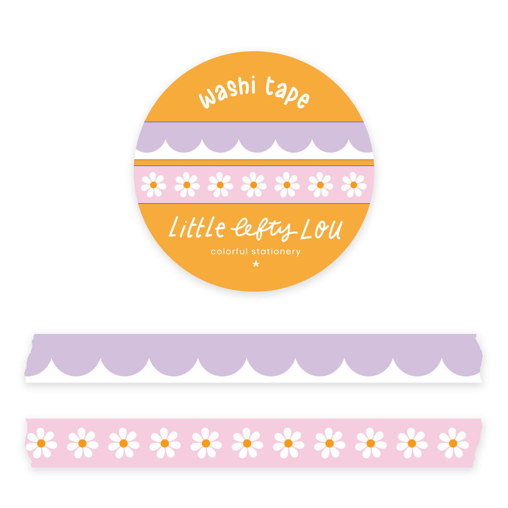 Little Lefty Lou Slim Lilac Scalloped and Pink Daisies Washi Tape