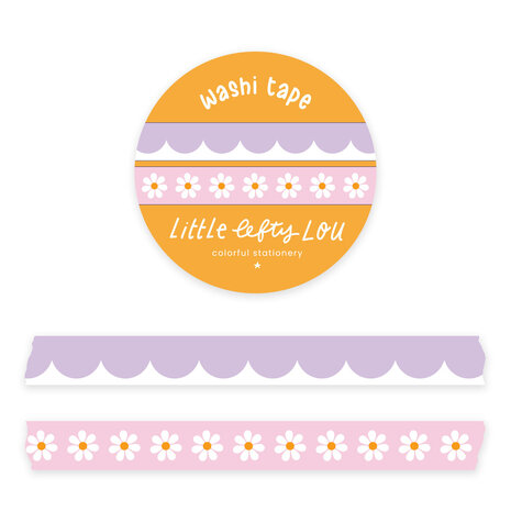 Little Lefty Lou Slim Lilac Scalloped and Pink Daisies Washi Tape