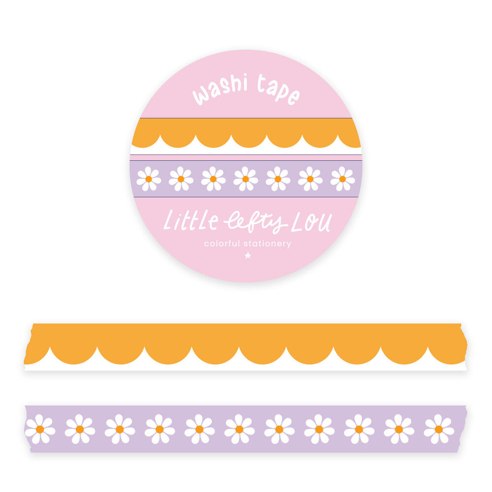 Little Lefty Lou Slim Ochre Scalloped and Lilac Daisies Washi Tape