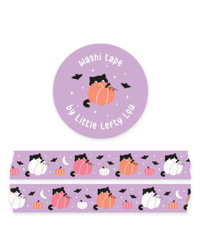 Little Lefty Lou Sneaky Cat Behind Pumpkin Washi Tape