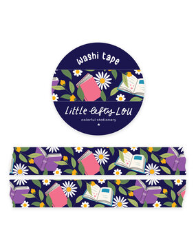 Little Lefty Lou Dark Blue Books And Flowers Washi Tape