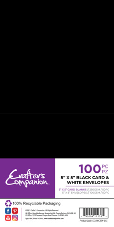 Crafter's Companion Card & Envelopes 5x5 Inch Black/White (50pcs) (CC-BWCBEN-5X5)