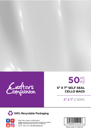 Crafter's Companion Self Seal Cello Bags 5x7 Inch (50pcs) (CC-CELB-5X7) Crafter's Companion Self Seal Cello Bags 5x7 Inch (50pcs) (CC-CELB-5X7)