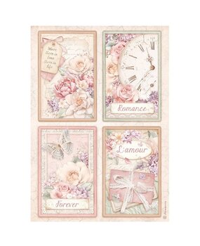 Stamperia Romance Forever 4 Cards Rice Paper A4 (DFSA4833)* Stamperia Romance Forever 4 Cards Rice Paper A4 (DFSA4833)*