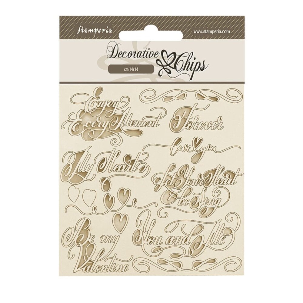 Stamperia Romance Forever Decorative Chips Quotes (SCB202) Stamperia Romance Forever Decorative Chips Quotes (SCB202)