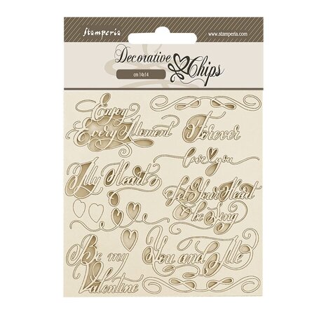 Stamperia Romance Forever Decorative Chips Quotes (SCB202) Stamperia Romance Forever Decorative Chips Quotes (SCB202)