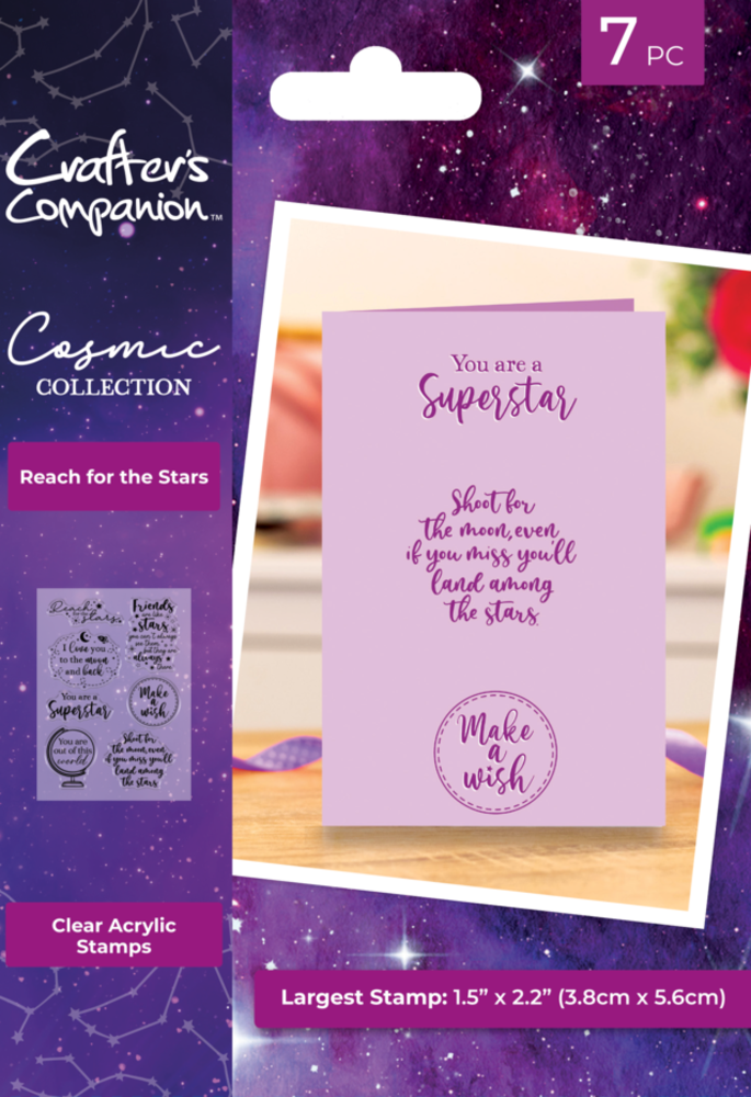 Crafter's Companion Cosmic Collection Clear Stamp Sentiments Reach for the Stars (COS-CA-ST-RFTS)