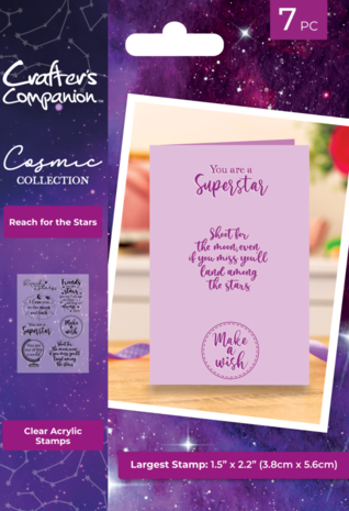 Crafter's Companion Cosmic Collection Clear Stamp Sentiments Reach for the Stars (COS-CA-ST-RFTS)