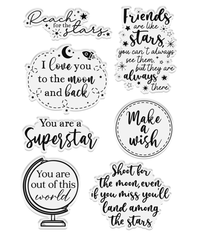 Crafter's Companion Cosmic Collection Clear Stamp Sentiments Reach for the Stars (COS-CA-ST-RFTS)