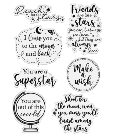 Crafter's Companion Cosmic Collection Clear Stamp Sentiments Reach for the Stars (COS-CA-ST-RFTS)