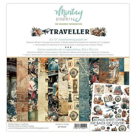 Mintay Traveller 12x12 Inch Scrapbooking Paper Set (MT-TVR-07)