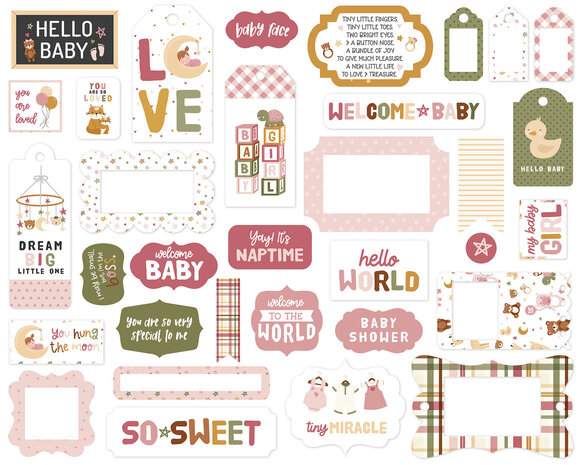 Echo Park Special Delivery Baby Girl Ephemera Frames & Tags (SDG354025)