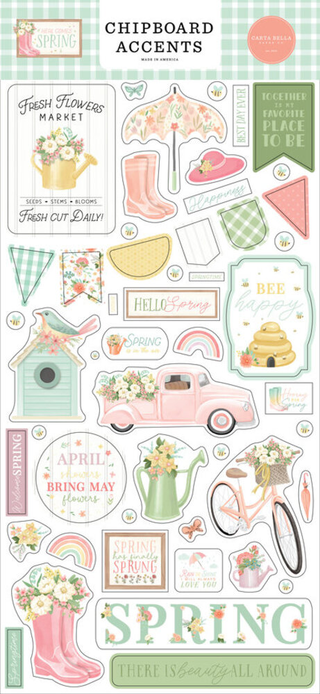 Carta Bella Here Comes Spring 6x13 Inch Chipboard Accents (CBHCS352021) Carta Bella Here Comes Spring 6x13 Inch Chipboard Accents (CBHCS352021)
