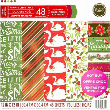 Craft Smith Always Christmas 12x12 Inch Paper Pad (MSE2191) Craft Smith Always Christmas 12x12 Inch Paper Pad (MSE2191)
