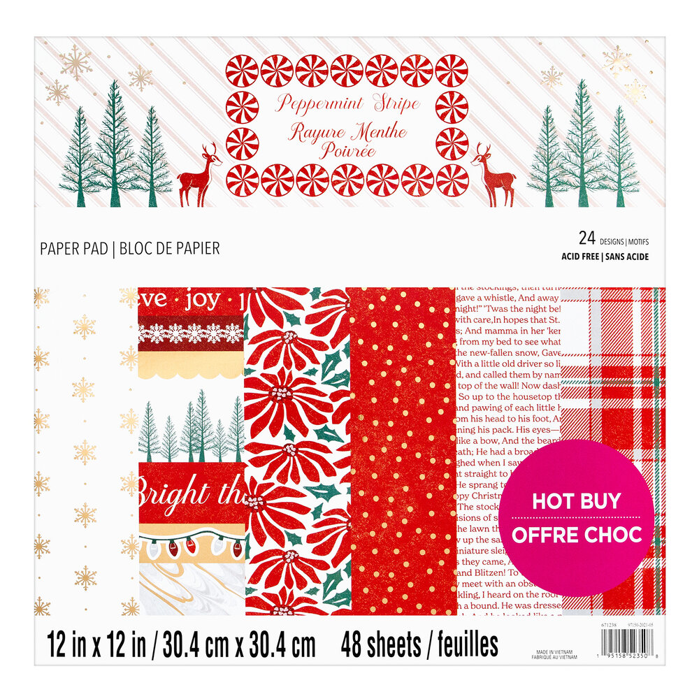 Craft Smith Peppermint Stripe 12x12 Inch Paper Pad (MSE7487)