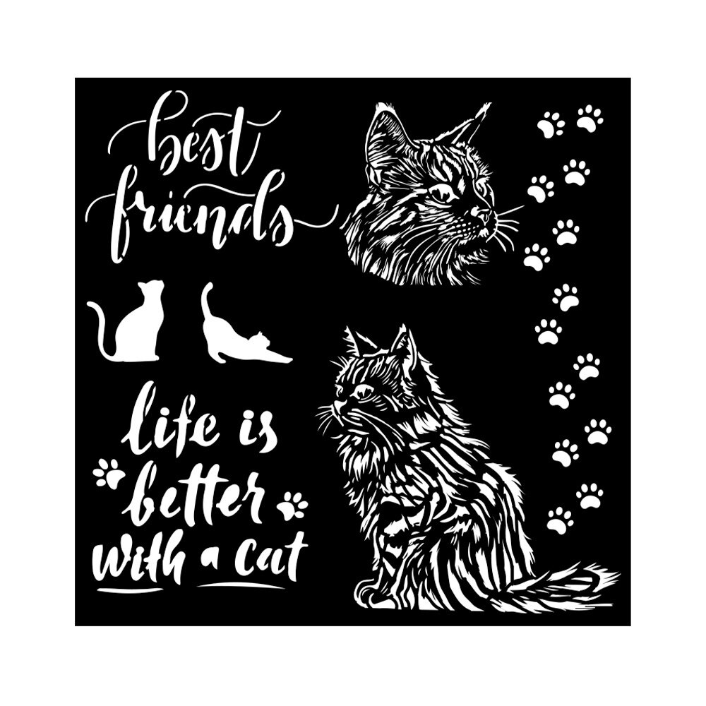 Stamperia Orchids and Cats Thick Stencil 18x18cm Best Friends (KSTDQ100)