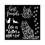 Stamperia Orchids and Cats Thick Stencil 18x18cm Best Friends (KSTDQ100)