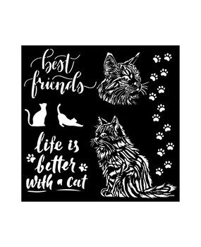 Stamperia Orchids and Cats Thick Stencil 18x18cm Best Friends (KSTDQ100)