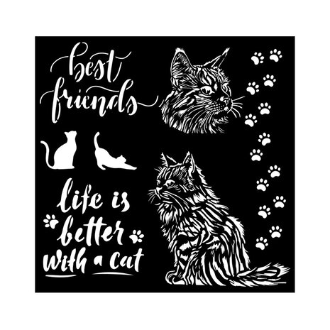 Stamperia Orchids and Cats Thick Stencil 18x18cm Best Friends (KSTDQ100)
