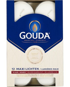 Gouda Waxinelicht Maxi Wit 10 uur (12pcs)