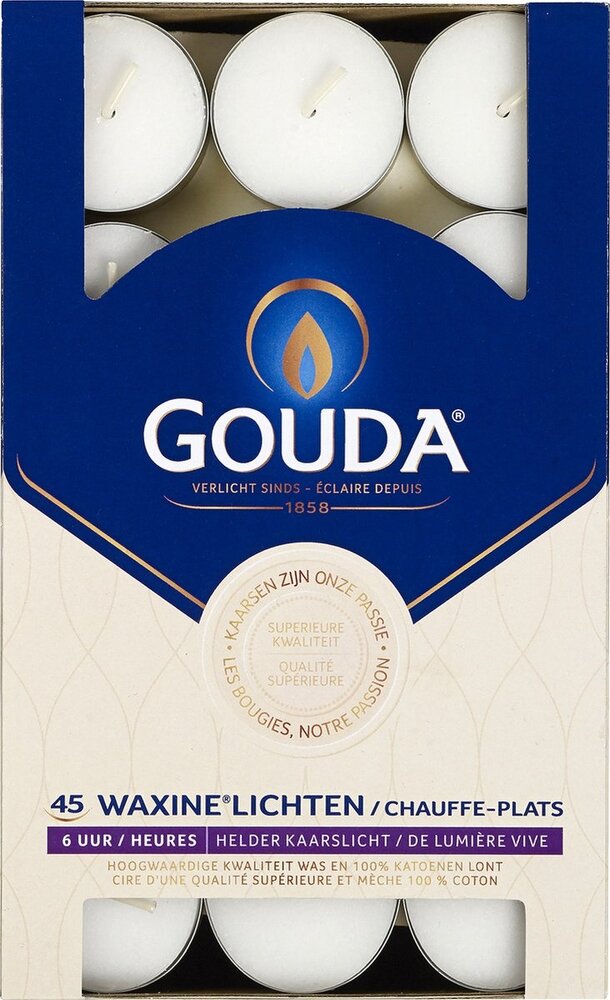 Gouda Waxinelicht Wit 6 uur (45pcs) Gouda Waxinelicht Wit 6 uur (45pcs)