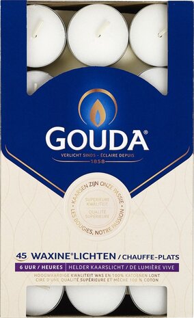 Gouda Waxinelicht Wit 6 uur (45pcs) Gouda Waxinelicht Wit 6 uur (45pcs)