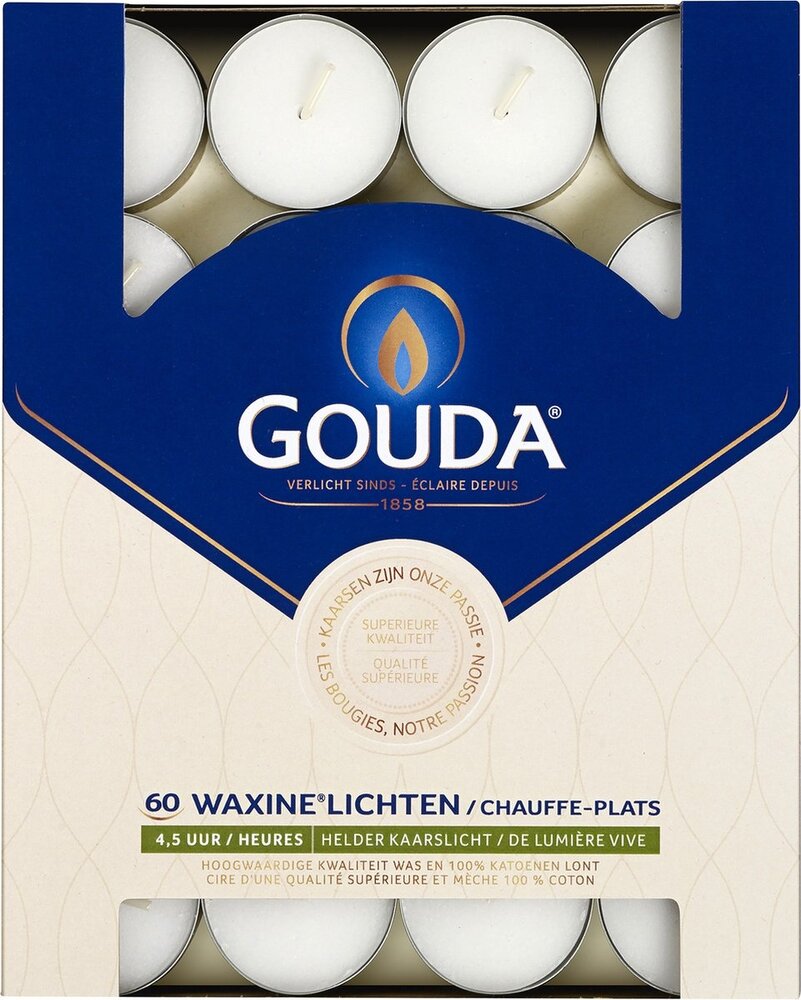 Gouda Waxinelicht Wit 4.5 uur (60pcs) Gouda Waxinelicht Wit 4.5 uur (60pcs)