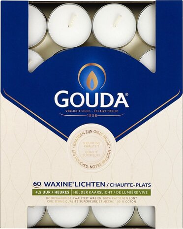 Gouda Waxinelicht Wit 4.5 uur (60pcs) Gouda Waxinelicht Wit 4.5 uur (60pcs)