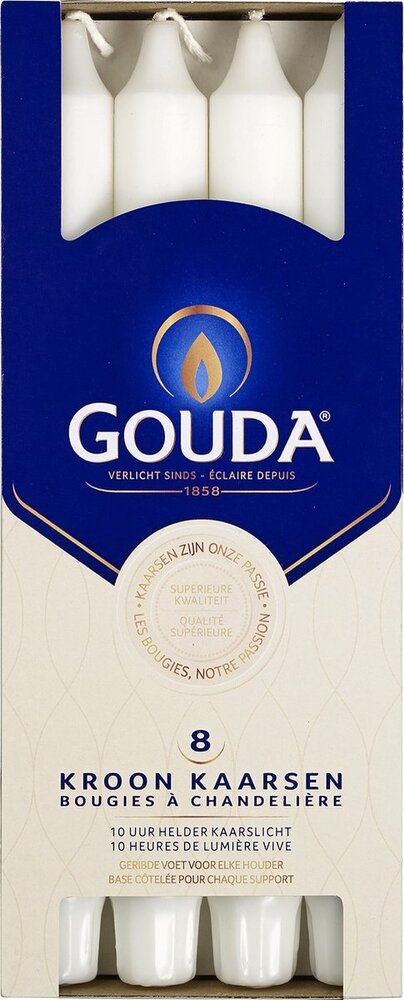 Gouda Kroonkaars Satijn Wit 20 cm (8pcs) Gouda Kroonkaars Satijn Wit 20 cm (8pcs)
