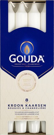 Gouda Kroonkaars Satijn Wit 20 cm (8pcs) Gouda Kroonkaars Satijn Wit 20 cm (8pcs)