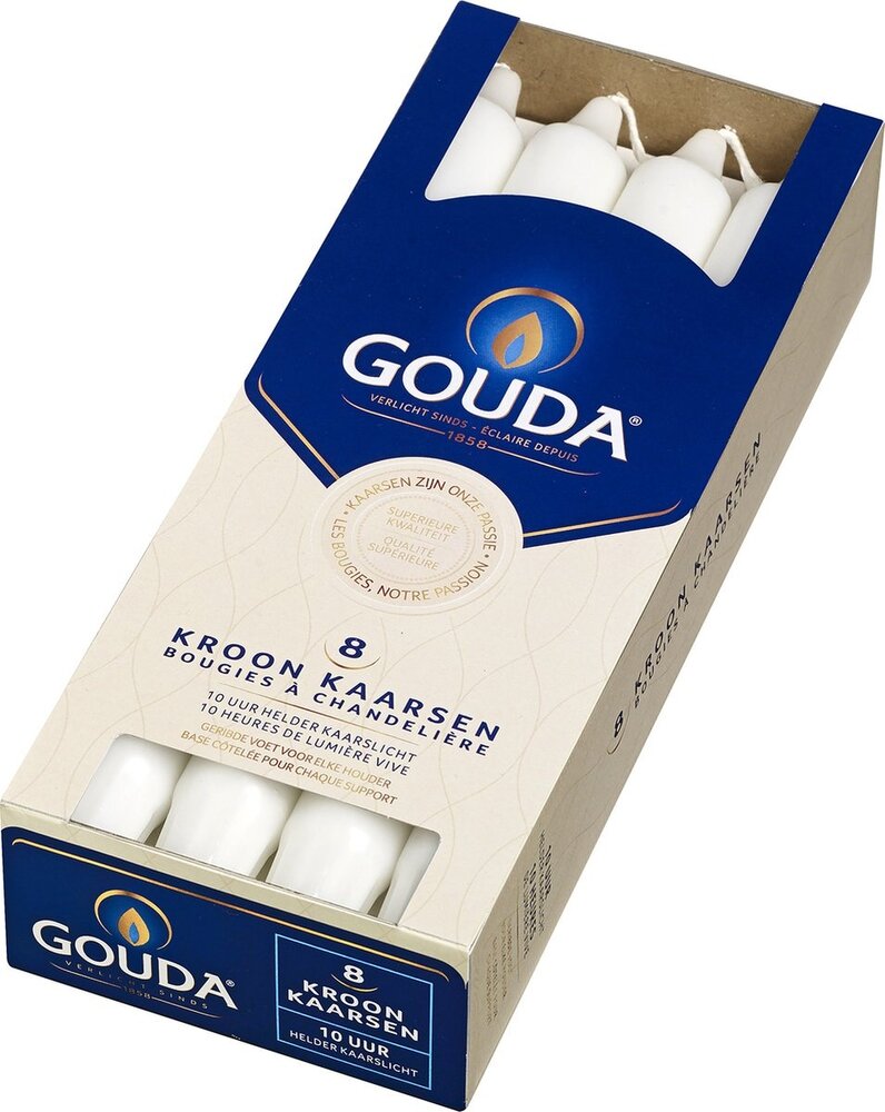 Gouda Kroonkaars Satijn Wit 20 cm (8pcs) Gouda Kroonkaars Satijn Wit 20 cm (8pcs)