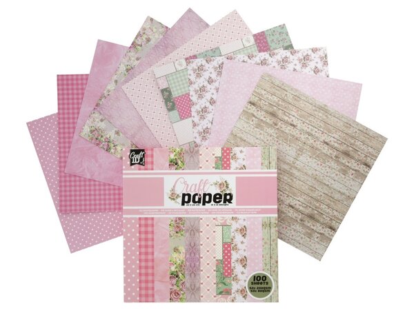 Craft ID Pink Roses 8x8 Inch Craft Paper Collection Box [100 Vellen] (CR0060/GE)