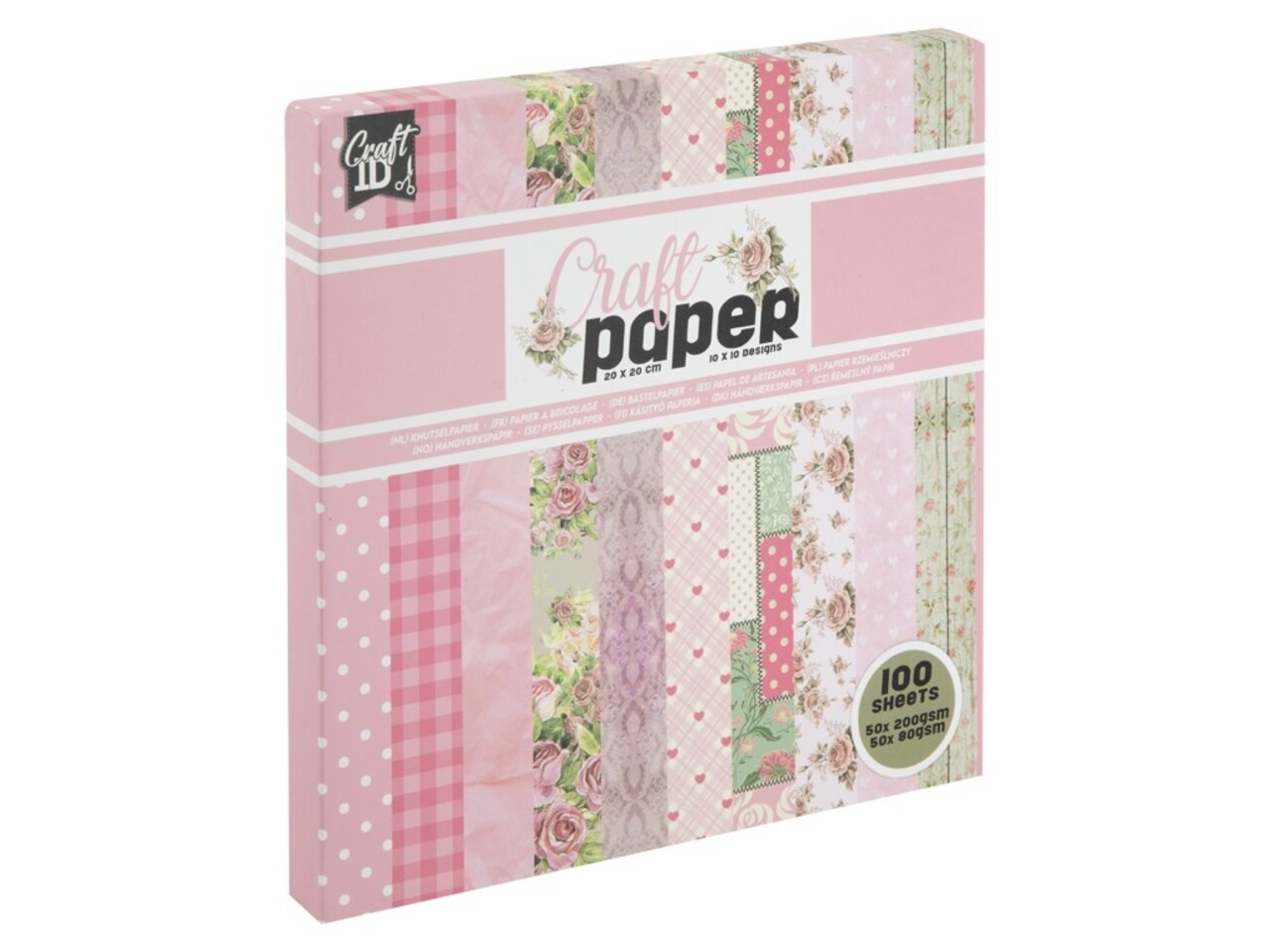 Craft ID Pink Roses 8x8 Inch Craft Paper Collection Box [100 Vellen] (CR0060/GE)
