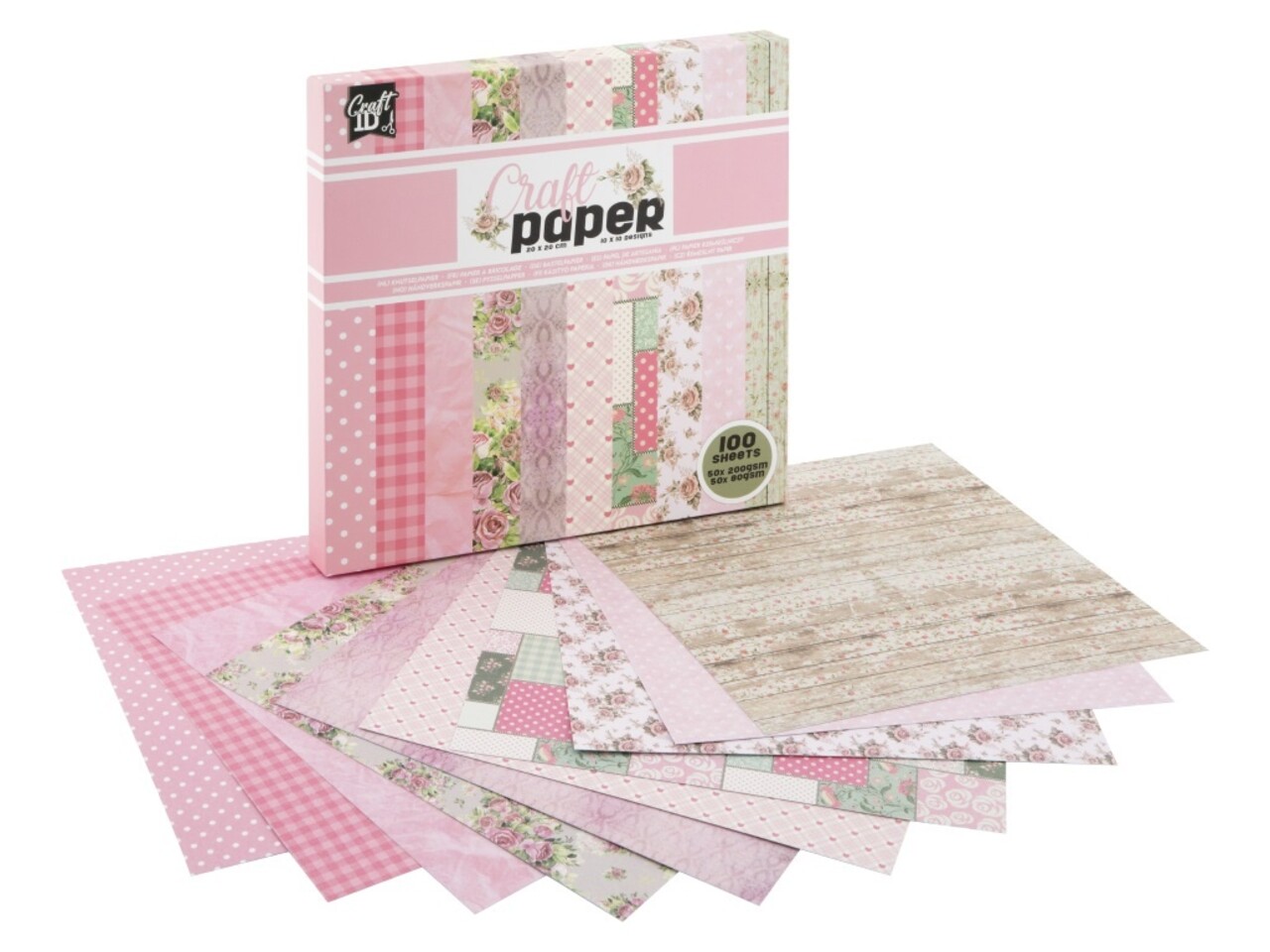 Craft ID Pink Roses 8x8 Inch Craft Paper Collection Box [100 Vellen] (CR0060/GE)