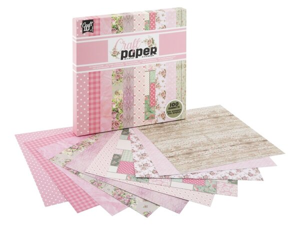 Craft ID Pink Roses 8x8 Inch Craft Paper Collection Box [100 Vellen] (CR0060/GE)