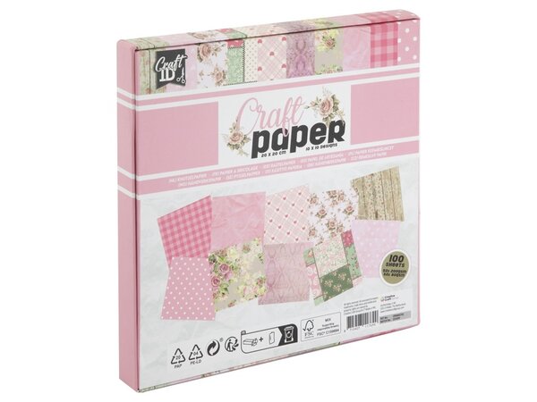 Craft ID Pink Roses 8x8 Inch Craft Paper Collection Box [100 Vellen] (CR0060/GE)