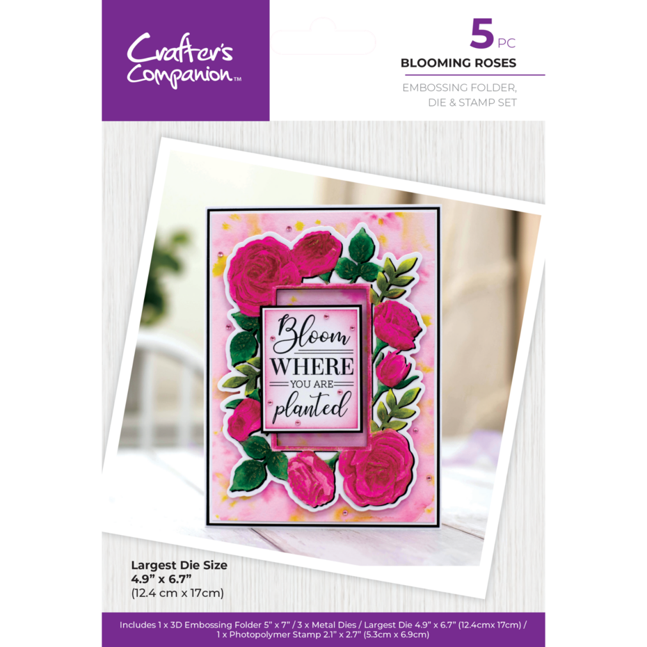 Crafter's Companion Blooming Roses 3D Embossing Folder, Stamp & DIe (G ...