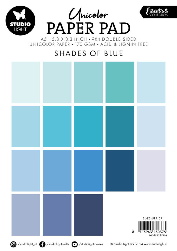 Studio Light Essentials Shades Of Blue A5 Unicolor Paper Pad (SL-ES-UPP157) Studio Light Essentials Shades Of Blue A5 Unicolor Paper Pad (SL-ES-UPP157)